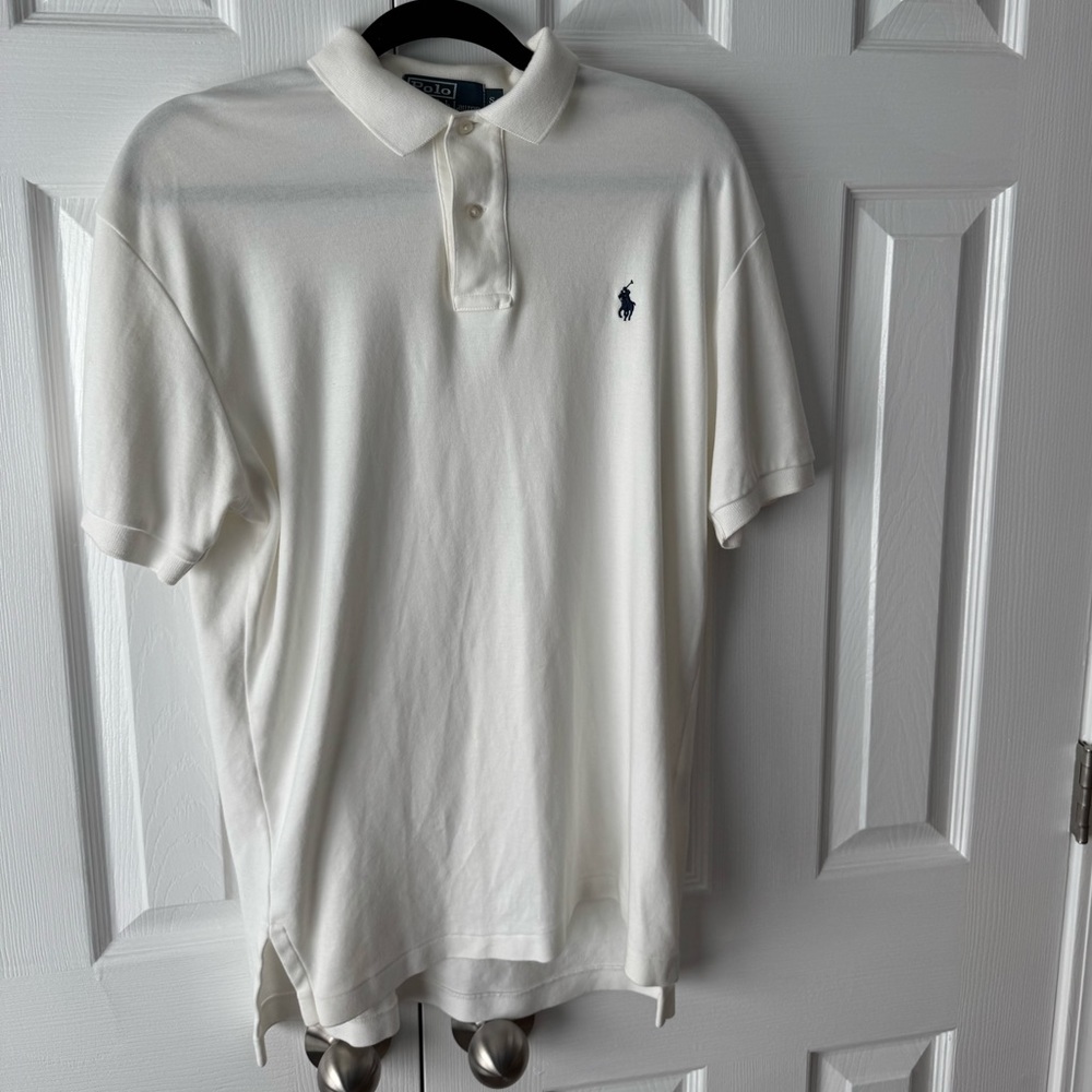 sold Lauren White Polo with Navy Pony Logo Size Small Classic Fit Quiet Luxury - Picture 2 of 4